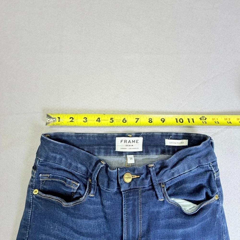 FRAME Jeans Womens 25 Le Crop Mini Boot Blue Fringe Hem Dark Wash Denim - Picture 6 of 10